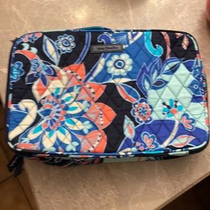 Vera Bradley Large Cosmetic Bag Blush Brush Makeup Travel Case Organizer Blue